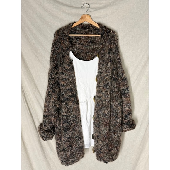 Sweaters - Chunky Knit Marled Wool Blend Cardigan Oversized Multicolored Women's Size XL+